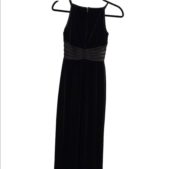 Betsy & Adam black velvet floor length formal dress with high slit size 2 - Picture 5 of 10